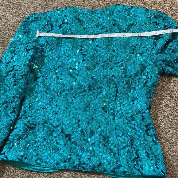 Vintage Nah Nah Collection Women’s Teal Sequin Emerald Turquíes Blazer Size 12 - Picture 7 of 12